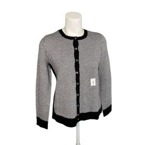 Croft‎ & Barrow Black White Houndstooth Cardigan Sweater PXS NEW
